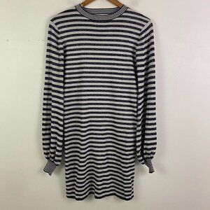 MAJE silver and black sparkly long sleeve striped dress